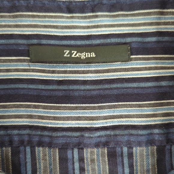 Z Zegna Men’s Blue Gray Linen Button Down Shirt - Picture 3 of 12